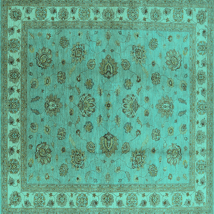 Square Machine Washable Oriental Turquoise Industrial Area Rugs, wshurb931turq