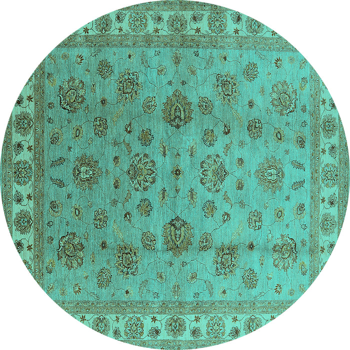 Round Oriental Turquoise Industrial Rug, urb931turq