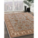 Mid-Century Modern Gold Brown Oriental Rug in Family Room, urb931