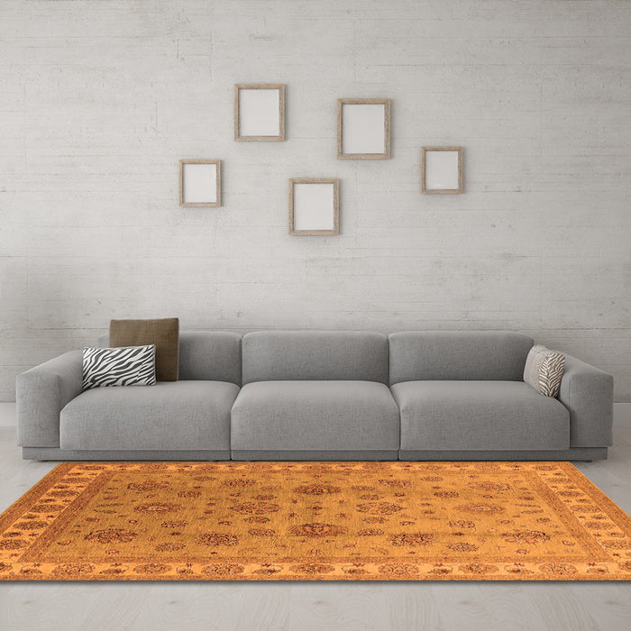 Machine Washable Oriental Orange Industrial Area Rugs in a Living Room, wshurb931org