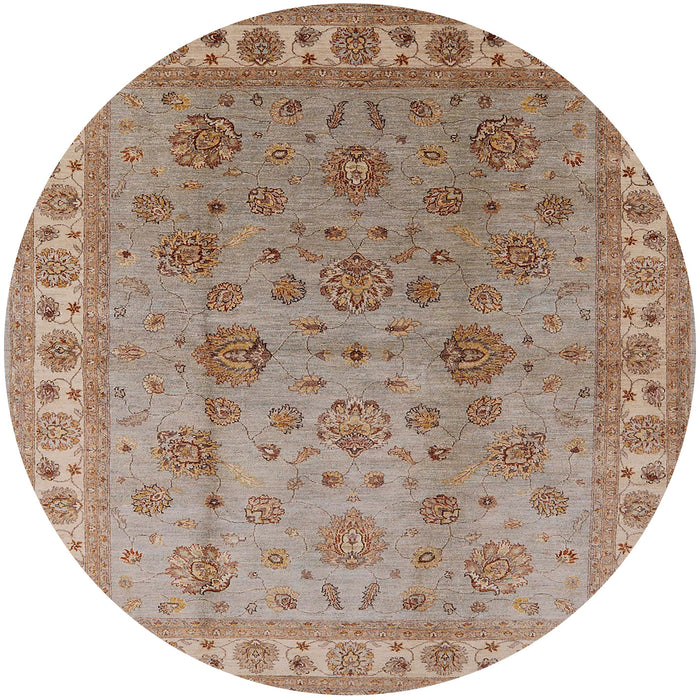 Round Mid-Century Modern Gold Brown Oriental Rug, urb931