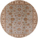 Round Mid-Century Modern Gold Brown Oriental Rug, urb931