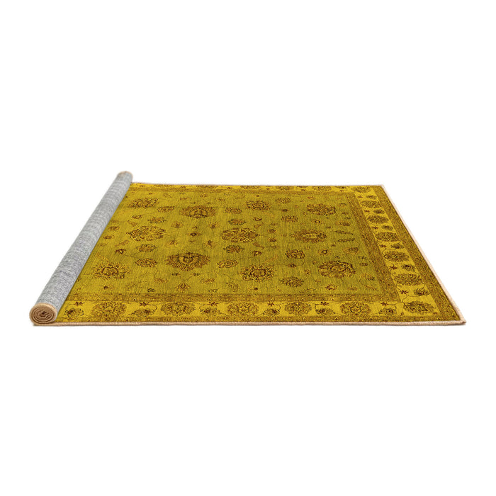 Sideview of Machine Washable Oriental Yellow Industrial Rug, wshurb931yw