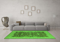 Machine Washable Oriental Green Industrial Rug, wshurb932grn