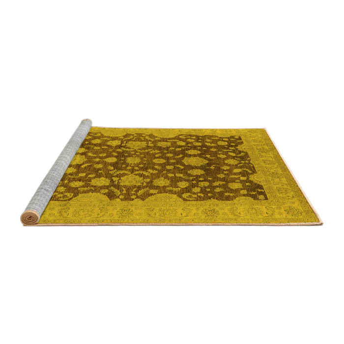 Sideview of Machine Washable Oriental Yellow Industrial Rug, wshurb932yw