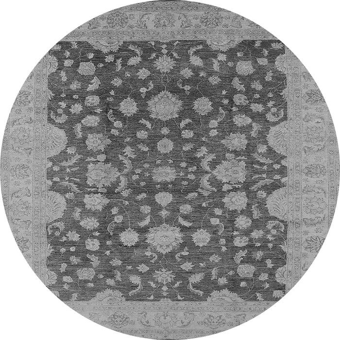Round Machine Washable Oriental Gray Industrial Rug, wshurb932gry
