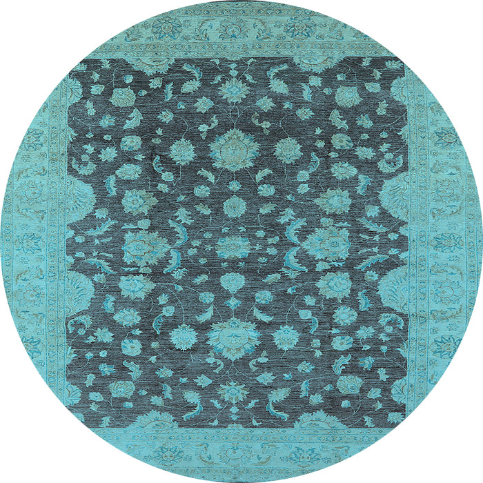 Round Machine Washable Oriental Light Blue Industrial Rug, wshurb932lblu