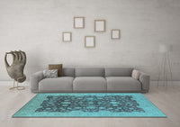 Machine Washable Oriental Light Blue Industrial Rug, wshurb932lblu