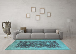 Machine Washable Oriental Light Blue Industrial Rug in a Living Room, wshurb932lblu