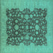 Square Machine Washable Oriental Turquoise Industrial Area Rugs, wshurb932turq