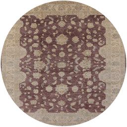 Round Mid-Century Modern Chestnut Brown Oriental Rug, urb932