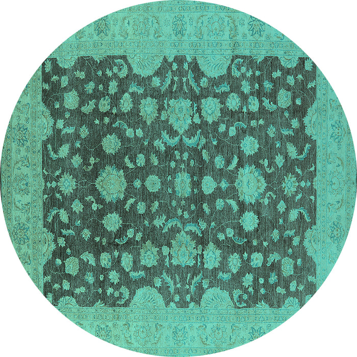 Round Machine Washable Oriental Turquoise Industrial Area Rugs, wshurb932turq