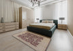 Mid-Century Modern Chestnut Brown Oriental Rug in a Bedroom, urb932