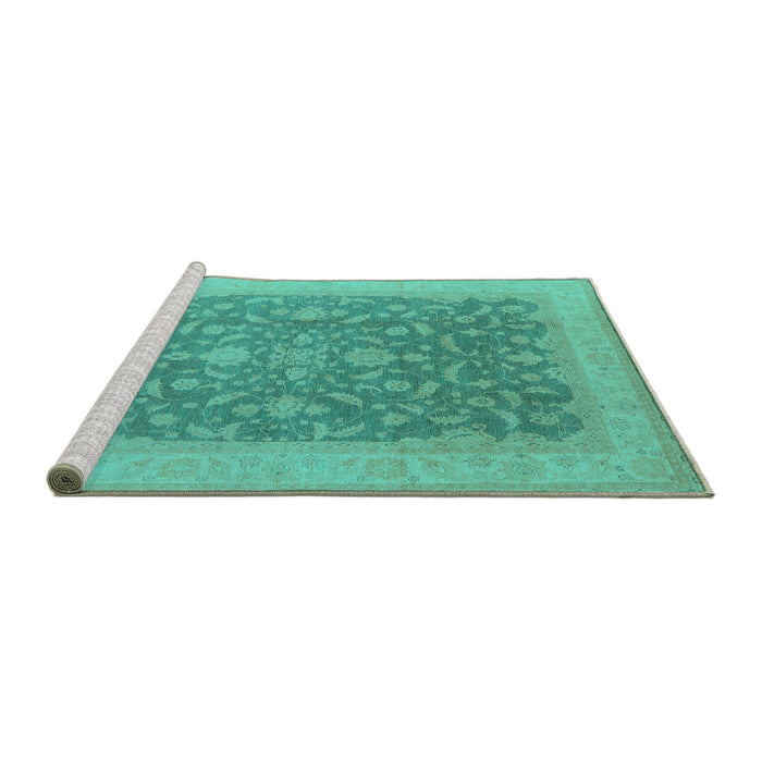 Sideview of Machine Washable Oriental Turquoise Industrial Area Rugs, wshurb933turq