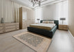 Mid-Century Modern Dark Almond Brown Oriental Rug in a Bedroom, urb933