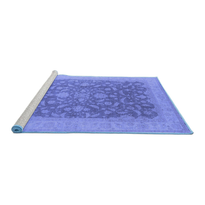 Sideview of Machine Washable Oriental Blue Industrial Rug, wshurb933blu