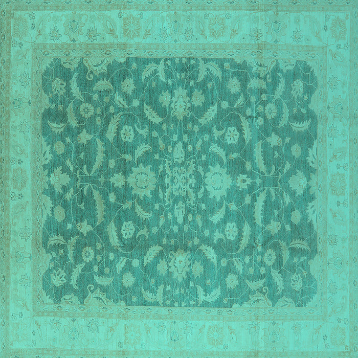 Square Machine Washable Oriental Turquoise Industrial Area Rugs, wshurb933turq