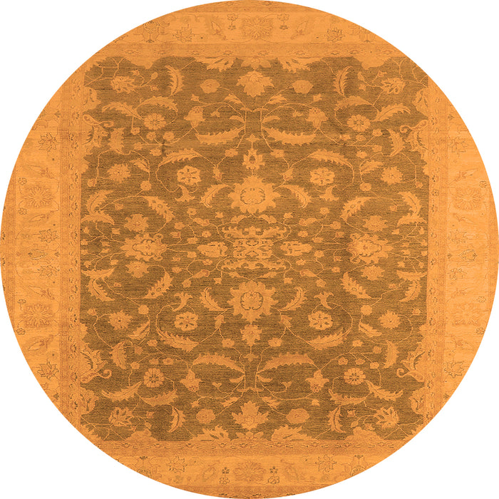 Round Machine Washable Oriental Orange Industrial Area Rugs, wshurb933org