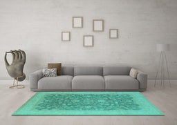 Machine Washable Oriental Turquoise Industrial Area Rugs in a Living Room,, wshurb933turq