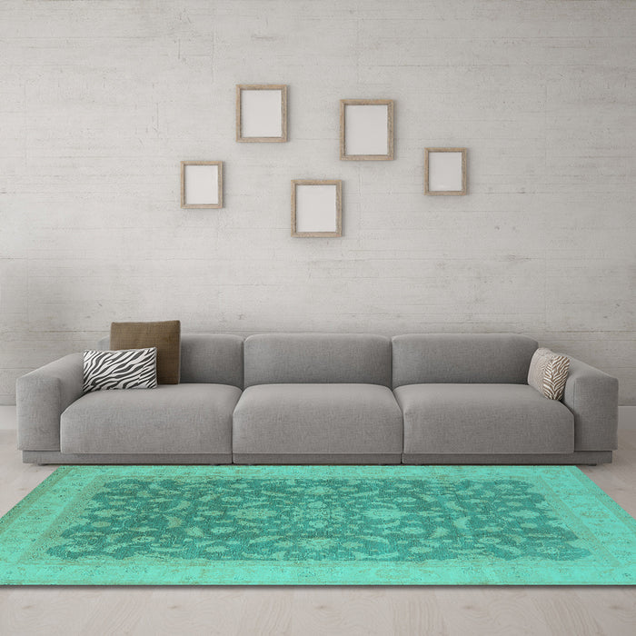 Machine Washable Oriental Turquoise Industrial Area Rugs in a Living Room,, wshurb933turq