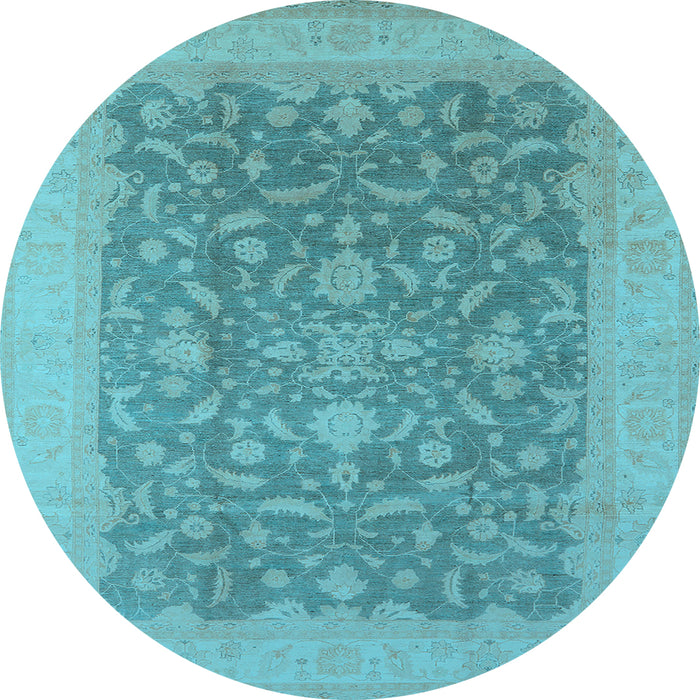 Round Machine Washable Oriental Light Blue Industrial Rug, wshurb933lblu