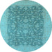 Round Machine Washable Oriental Light Blue Industrial Rug, wshurb933lblu