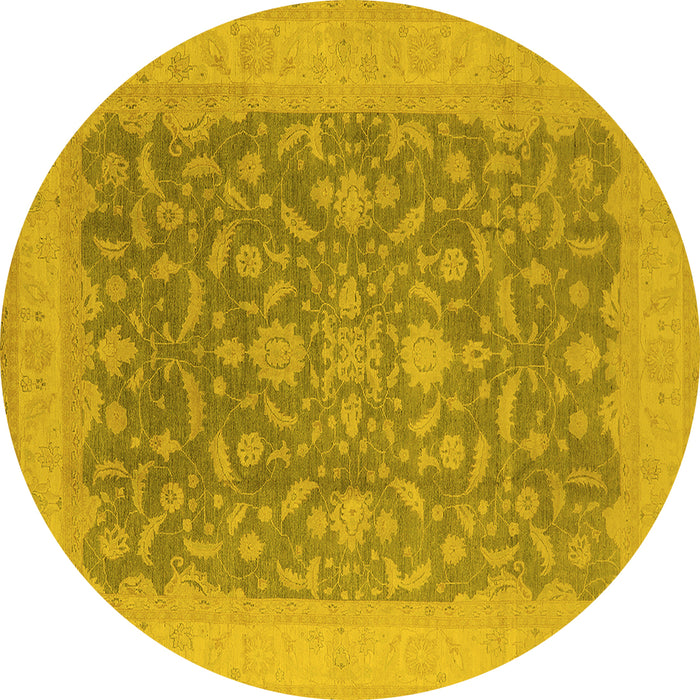 Round Machine Washable Oriental Yellow Industrial Rug, wshurb933yw