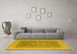 Machine Washable Oriental Yellow Industrial Rug in a Living Room, wshurb933yw