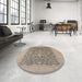 Round Mid-Century Modern Dark Almond Brown Oriental Rug in a Office, urb933