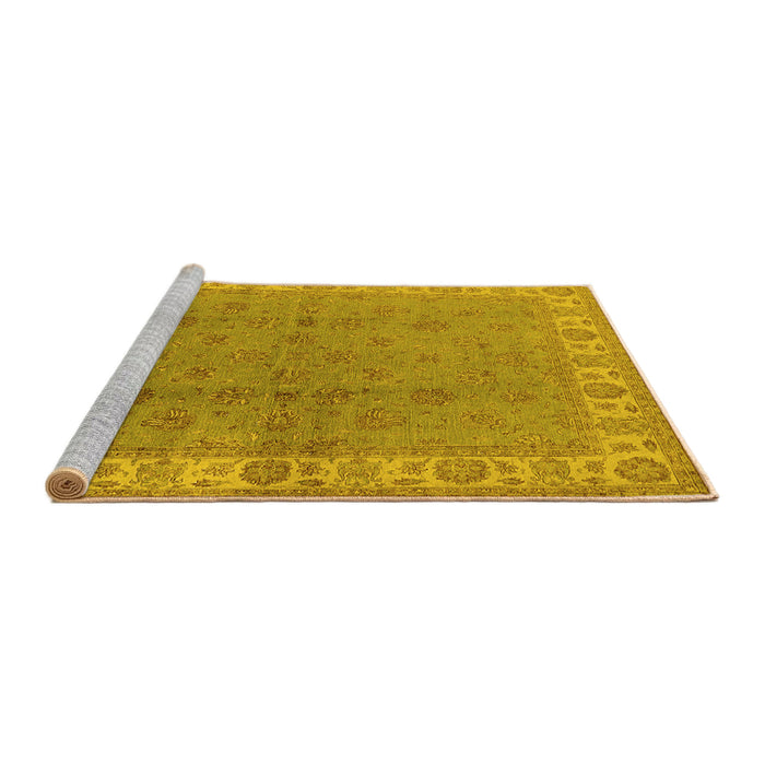 Sideview of Machine Washable Oriental Yellow Industrial Rug, wshurb934yw