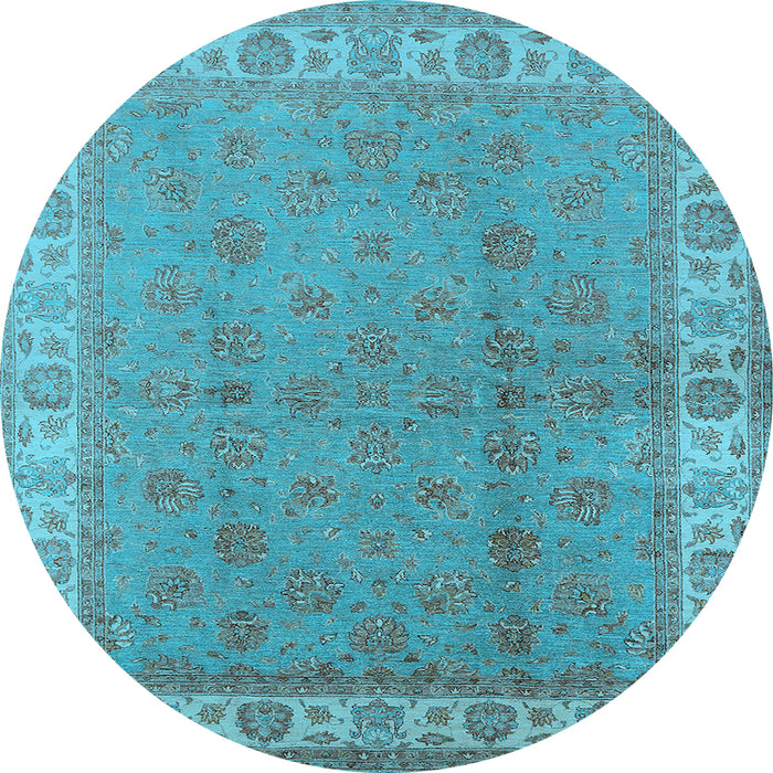 Round Machine Washable Oriental Light Blue Industrial Rug, wshurb934lblu