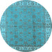 Round Machine Washable Oriental Light Blue Industrial Rug, wshurb934lblu