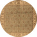 Round Machine Washable Oriental Brown Industrial Rug, wshurb934brn