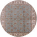 Round Mid-Century Modern Dark Almond Brown Oriental Rug, urb934