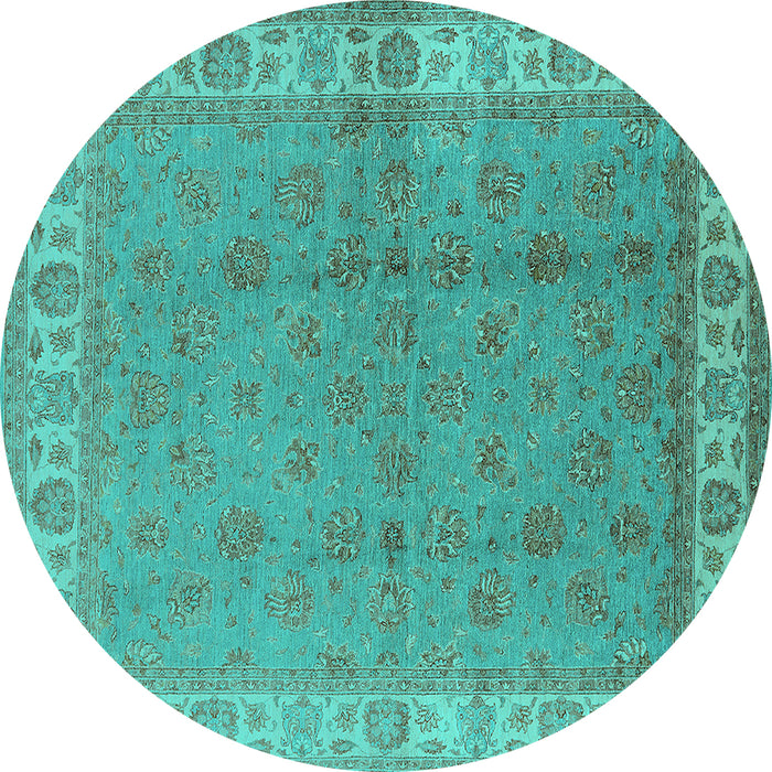 Round Oriental Turquoise Industrial Rug, urb934turq