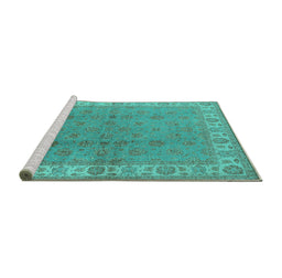 Sideview of Machine Washable Oriental Turquoise Industrial Area Rugs, wshurb934turq