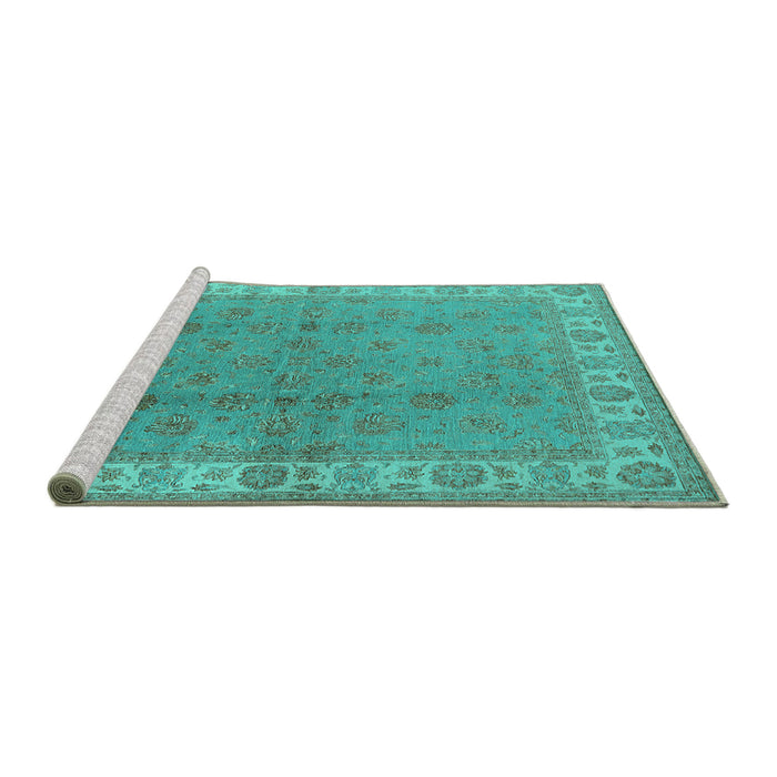 Sideview of Machine Washable Oriental Turquoise Industrial Area Rugs, wshurb934turq