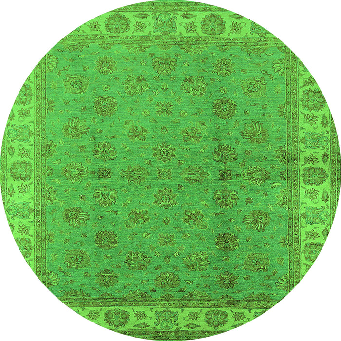 Round Machine Washable Oriental Green Industrial Area Rugs, wshurb934grn