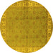 Round Machine Washable Oriental Yellow Industrial Rug, wshurb934yw