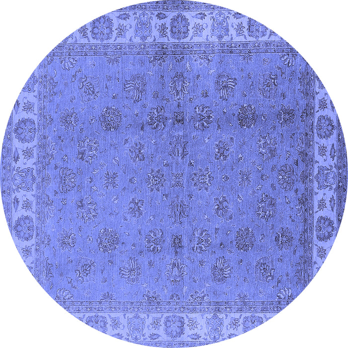 Round Machine Washable Oriental Blue Industrial Rug, wshurb934blu