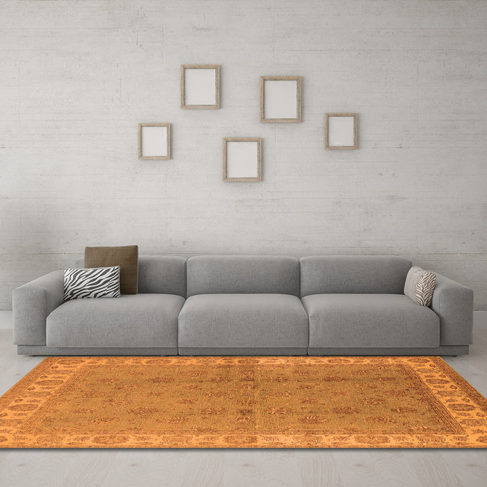 Machine Washable Oriental Orange Industrial Area Rugs in a Living Room, wshurb934org