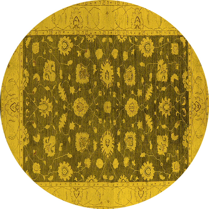 Round Machine Washable Oriental Yellow Industrial Rug, wshurb935yw