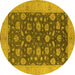 Round Machine Washable Oriental Yellow Industrial Rug, wshurb935yw