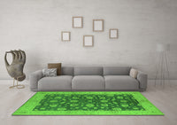 Machine Washable Oriental Green Industrial Rug, wshurb935grn