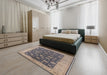 Mid-Century Modern Gray Oriental Rug in a Bedroom, urb935