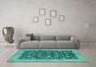 Machine Washable Oriental Turquoise Industrial Area Rugs in a Living Room,, wshurb935turq