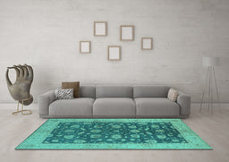 Machine Washable Oriental Turquoise Industrial Area Rugs in a Living Room,, wshurb935turq