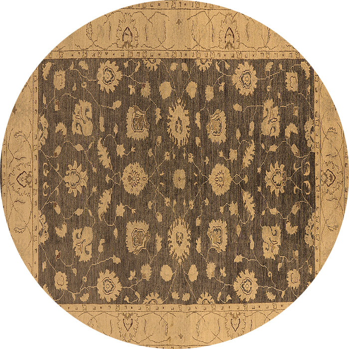 Round Machine Washable Oriental Brown Industrial Rug, wshurb935brn