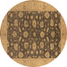 Round Machine Washable Oriental Brown Industrial Rug, wshurb935brn