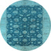 Round Machine Washable Oriental Light Blue Industrial Rug, wshurb935lblu